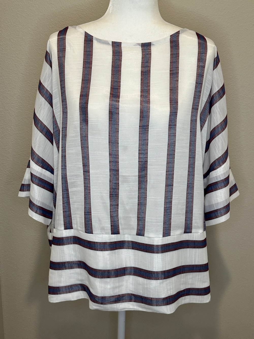 Banana Republic White Tunic with Navy and Rust Stripes